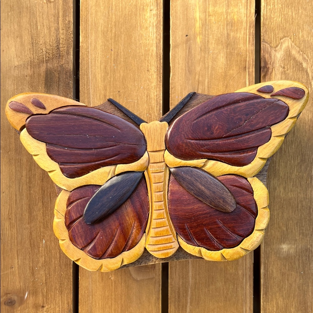 Vintage Wooden Butterfly  puzzle trinket box